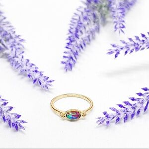 Vintage Mystic Fire Opal Dainty Gold Tone Dainty Ring